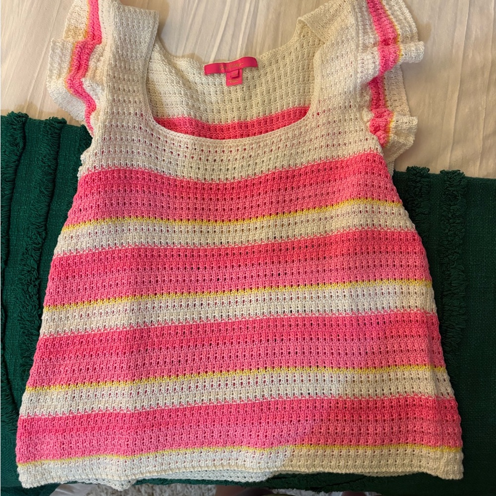 Lilly Pulitzer Pink and White Striped Sweater Tank Top